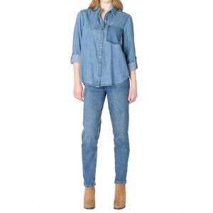 NEW DEX washed pocket denim shirt in medium indigo